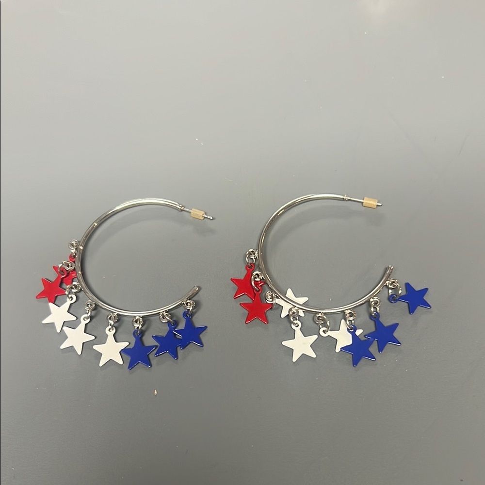 Red, White, and Blue Star Hoop Earrings